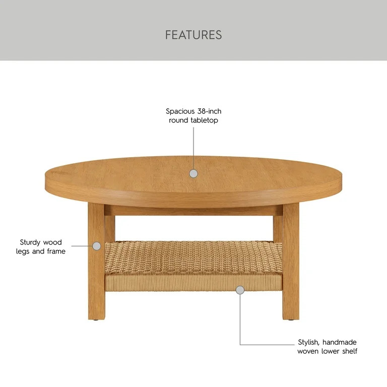 Better Homes & Gardens Vista Woven Coastal Coffee Table, Light Honey | Walmart (US)