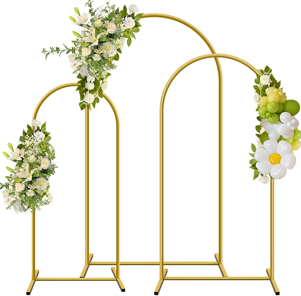 Metal Arch Backdrop Stand, Set of 3 (6/6.6/7.2 ft) Wedding Arched Frame with 12 Ground Nails, Sta... | Amazon (US)
