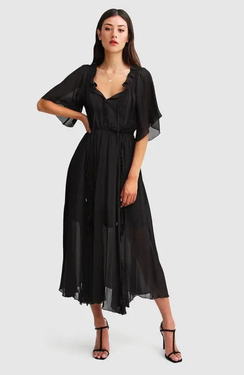 Belle & Bloom Amour Amour Ruffled Midi Dress in Black at Nordstrom, Size Small Au | Nordstrom