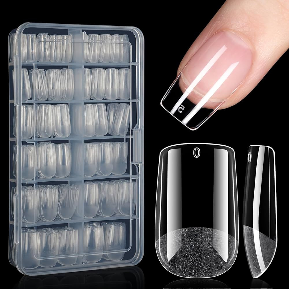 AILLSA Short Square Nail Tips Full Cover Clear Gelly Tips Half Matte Acrylic Tips Pre-Filed Fake ... | Amazon (US)