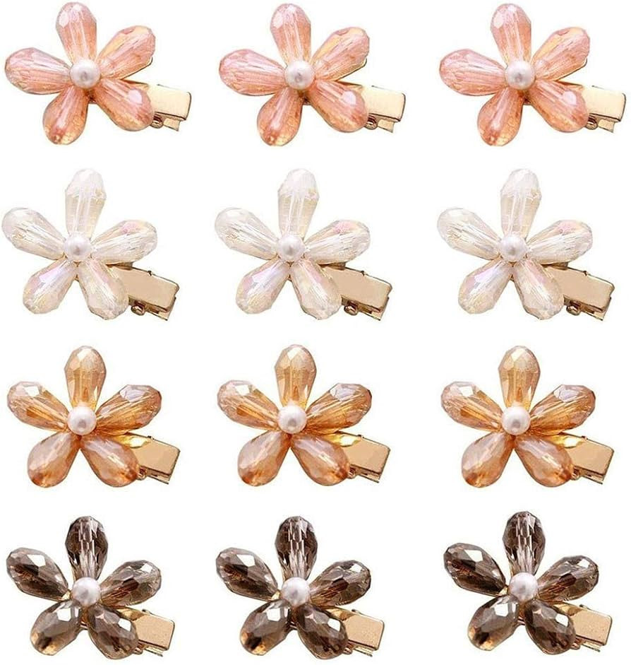 MIAO JIN 12Pcs Crystal Hair Clips Pearls Alligator Hairpins Small Mini Flower Hair Barrettes for ... | Amazon (US)
