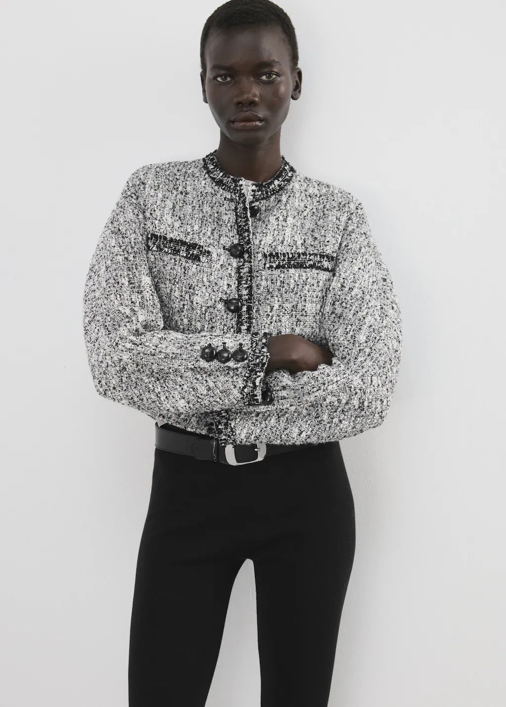 Tweed jacket with frayed ends | MANGO (UK)