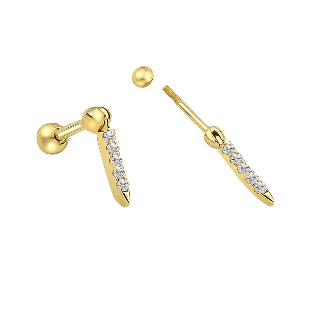 Diamond Dangle Cartilage Earring, Long Bar Dangle Earrings , Dangel Dainty Earrings , Simple Earr... | Etsy (US)