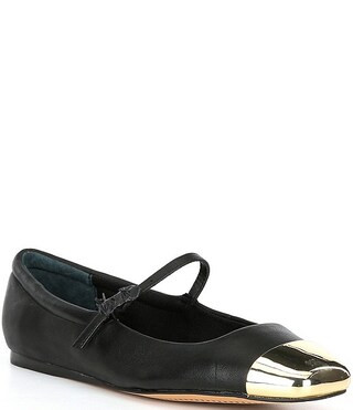 Reyes Metallic Toe Cap Leather Mary Jane Ballet Flats | Dillard's