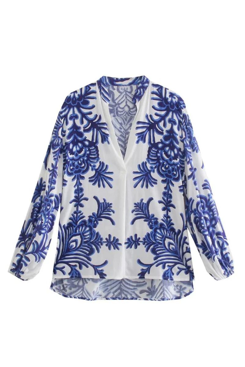 'Lilian' Floral V-NeckLong Sleeve Shirt | Goodnight Macaroon