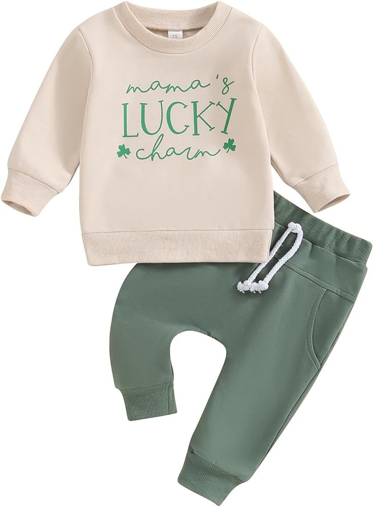 CREAIRY Newborn Baby Boy St Patricks Day Outfit Clover Letter Sweatshirt Long Sleeve T-Shirt Pant... | Amazon (US)
