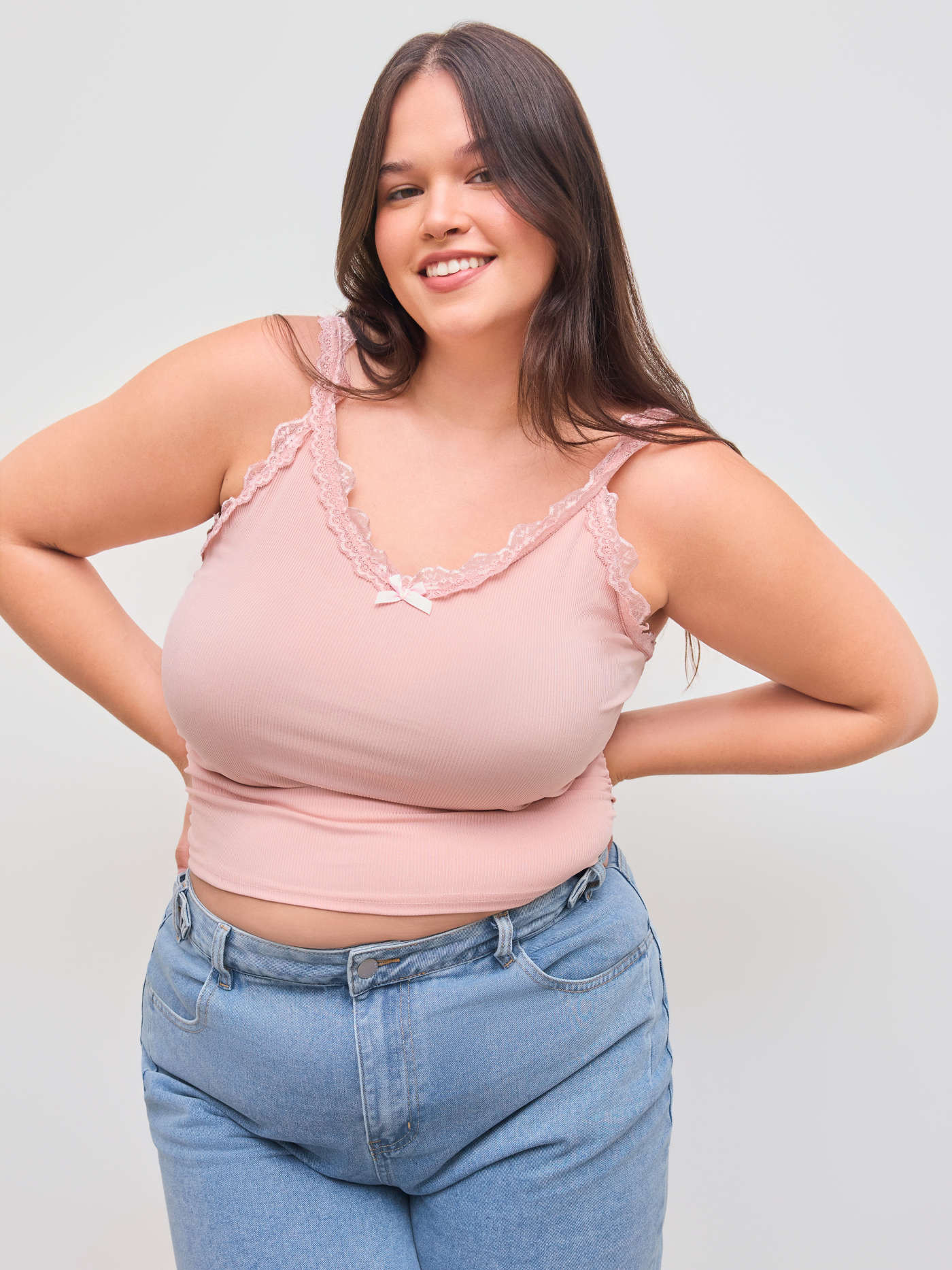 V-neck Lace Bowknot Ruched Cami Top Curve & Plus | Cider