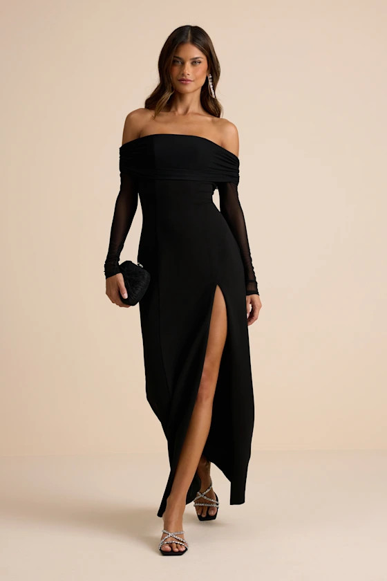 Rafaella Black Backless Off-the-Shoulder Maxi Dress | Lulus