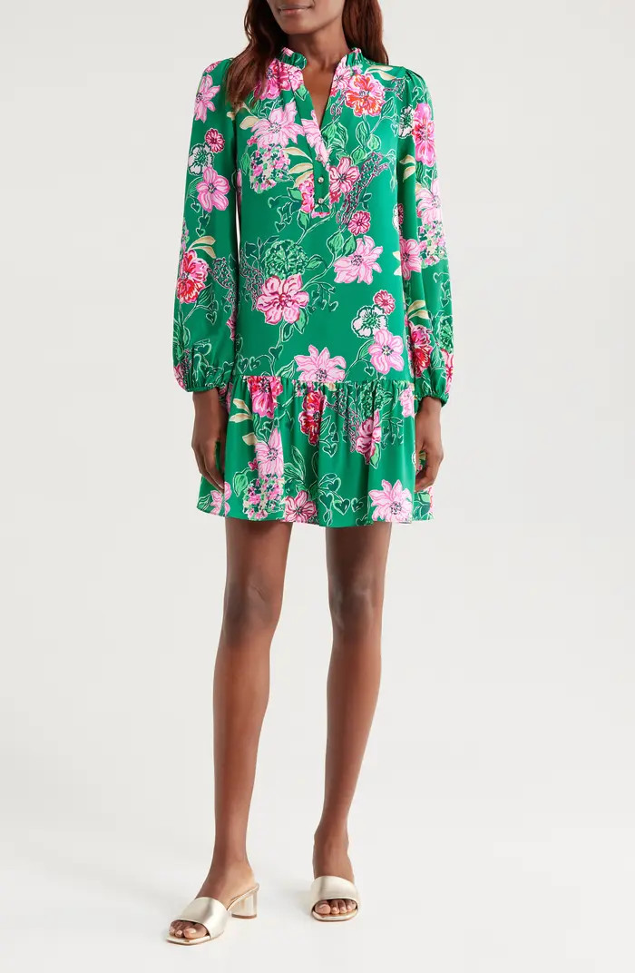 Evaline Floral Print Long Sleeve Silk Dress | Nordstrom