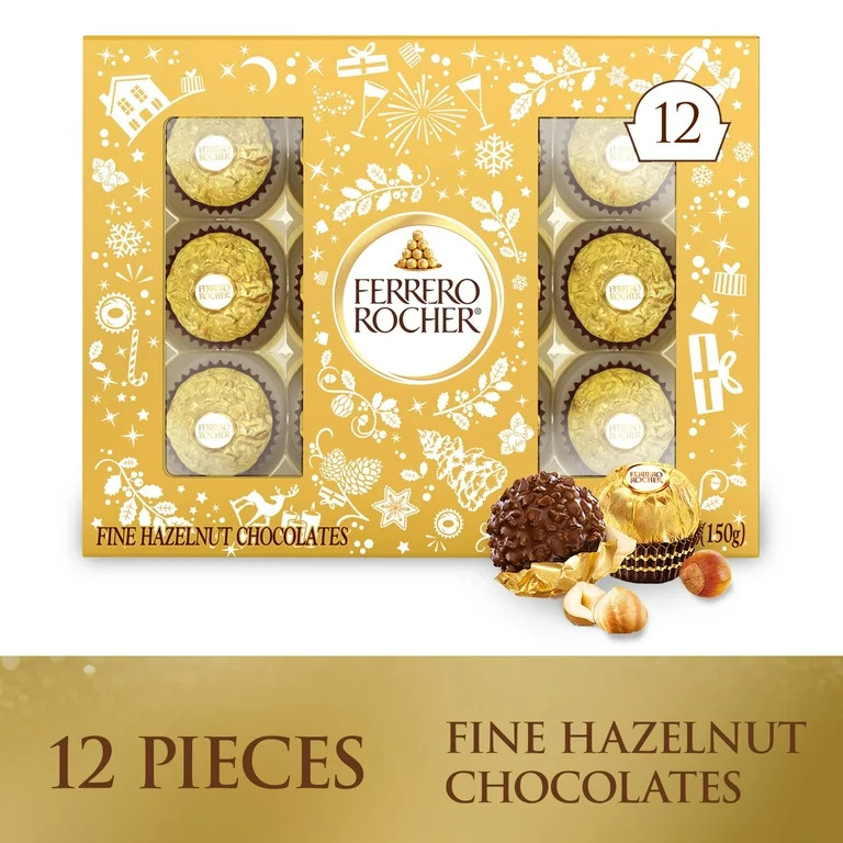 Ferrero Rocher, Fine Hazelnut Chocolates, Individually Wrapped, 12-Count Holiday Chocolate Gift B... | Walmart (US)