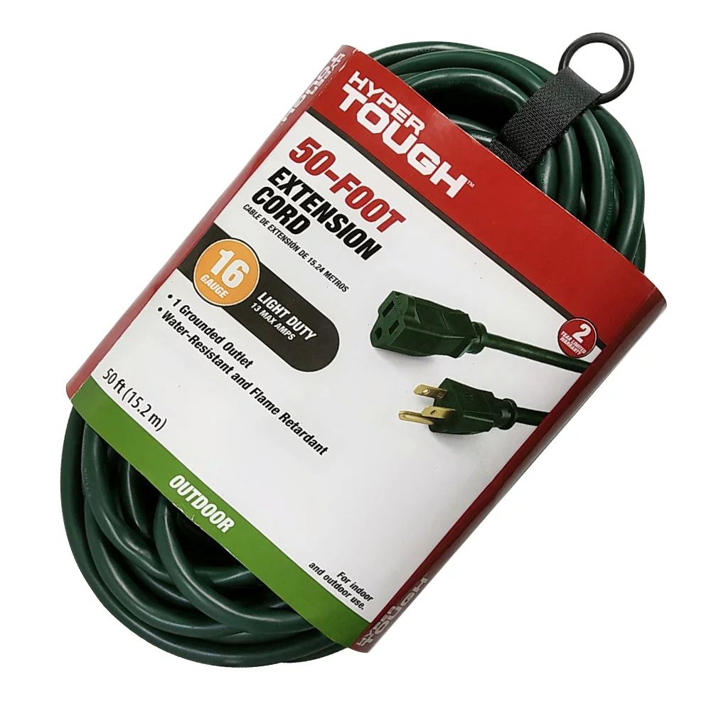 Hyper Tough 50FT 16AWG 3 Prong Green Single Outlet Outdoor Extension Cord | Walmart (US)