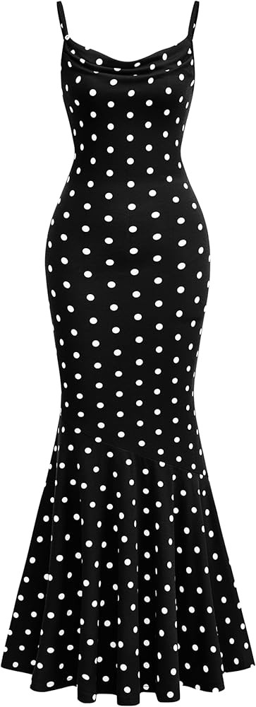 PRETTYGARDEN Womens Summer Dresses 2026 Polka Dot Spaghetti Strap Cowl Neck Bodycon Wedding Cockt... | Amazon (US)
