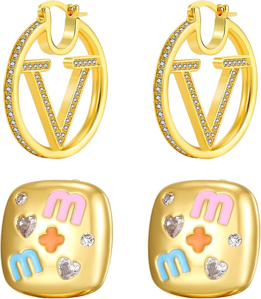 18K Gold Luxury Letter Earrings for Women and Sisters | Valentines, Birthday Gifts, Elegant Acces... | Amazon (US)