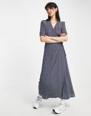 & Other Stories ecovero spot print wrap midi dress in blue | ASOS (Global)