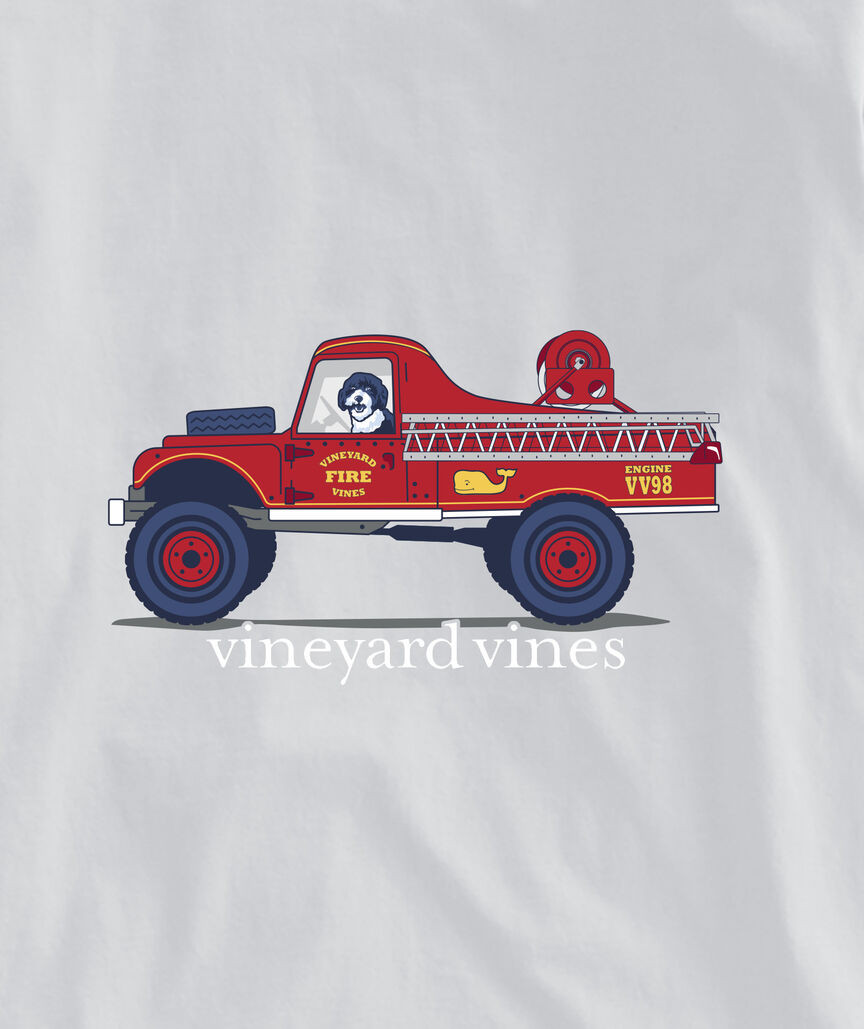 OUTLET Boys' Vintage Fire Truck Dog Scene Long-Sleeve Pocket Tee | vineyard vines