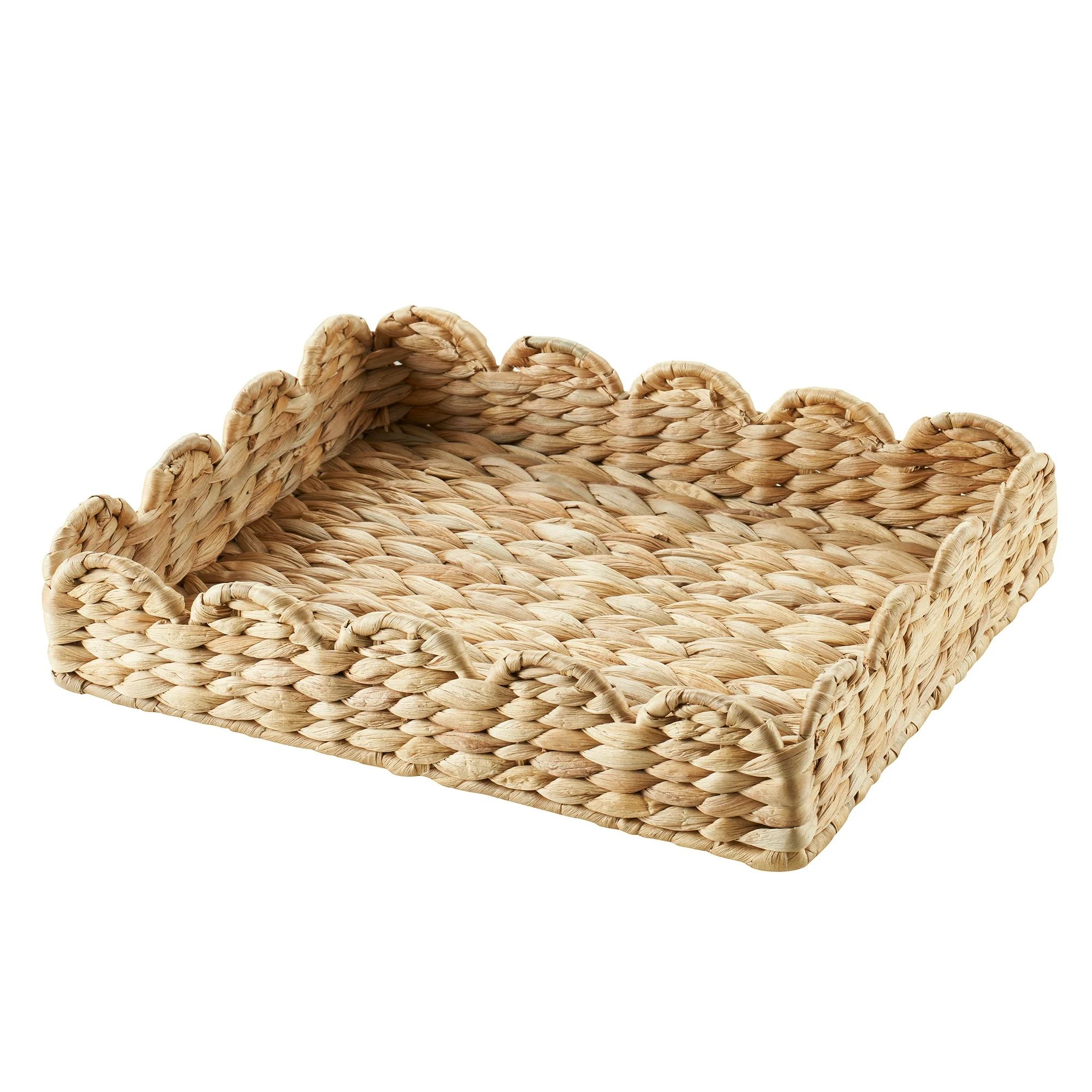 11" x 14" Scalloped Woven Natural Water Hyacinth Decorative Tray - Walmart.com | Walmart (US)