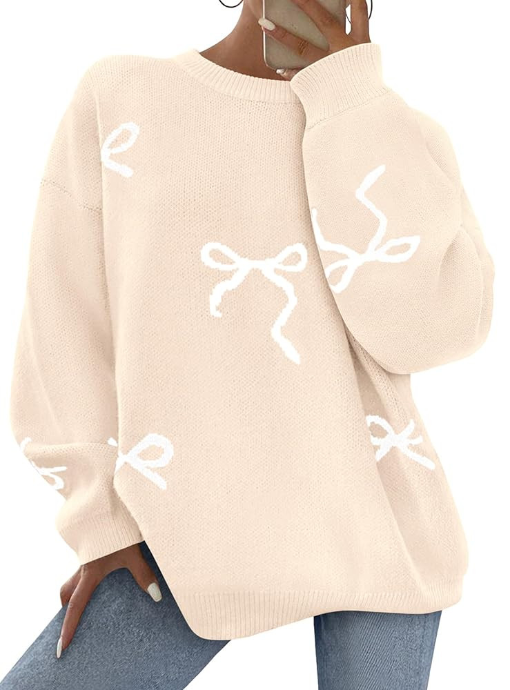 PRETTYGARDEN Fall Long Sleeve Pullover Sweaters for Women 2025 Trendy Crewneck Casual Cute Bow Ch... | Amazon (US)