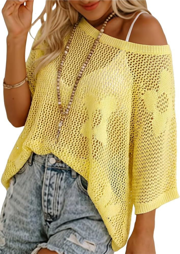 Dokotoo Womens Floral Fashion Summer Tops 2026 Short Sleeve Crochet Sweaters Swimsuit Cover Ups L... | Amazon (US)