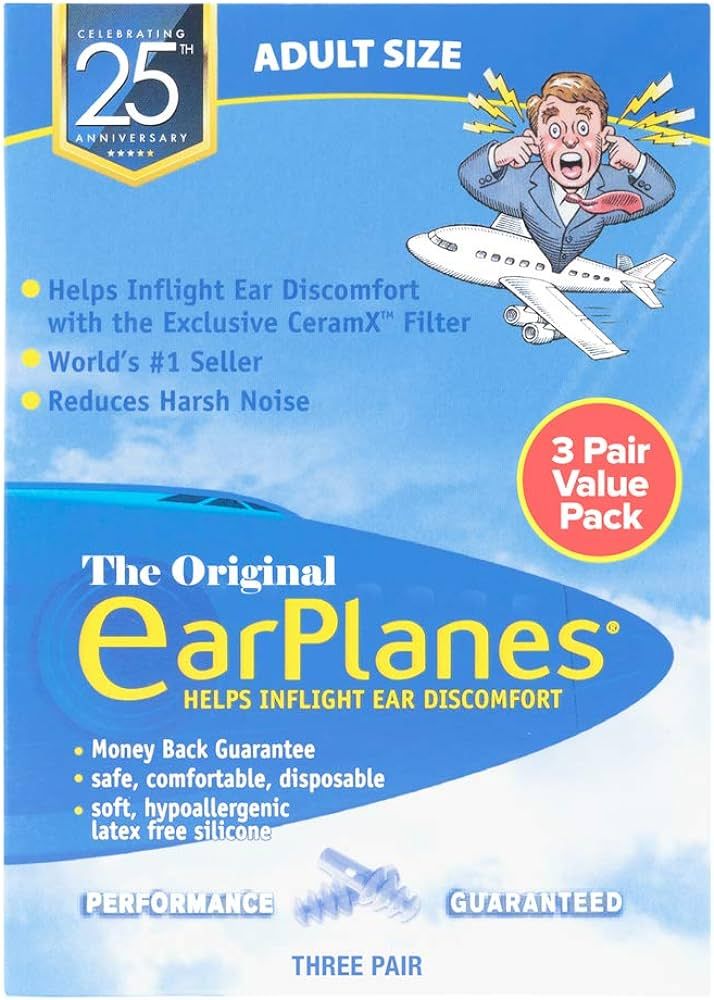 New Super Soft Adult EarPlanes® Ear Plugs Airplane Travel Ear Protection 3 Pair | Amazon (US)