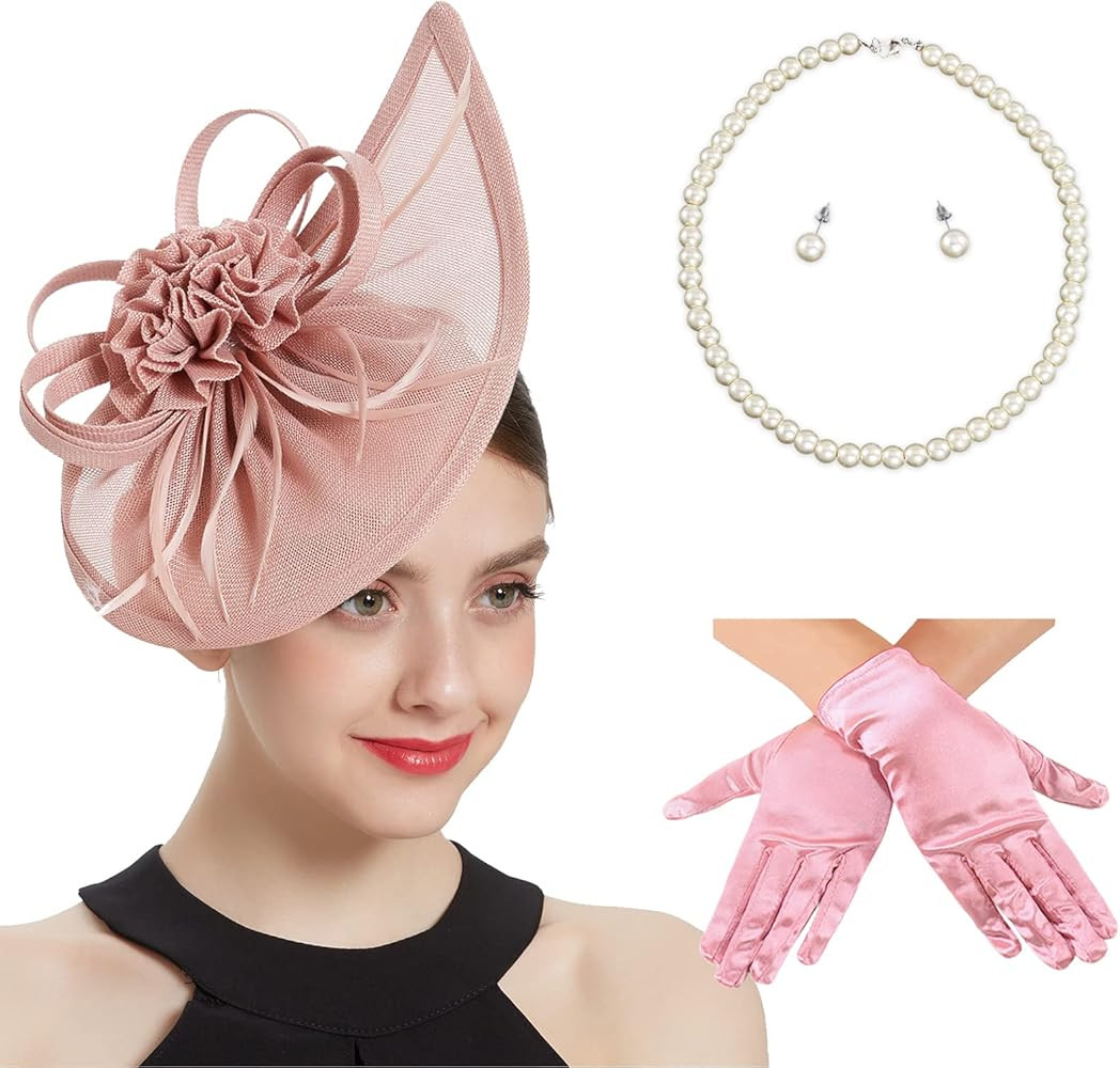 Ibeauti Fascinator Hats with Screentouch Lace Gloves Set for Women Tea Party Cocktail Wedding Der... | Amazon (US)