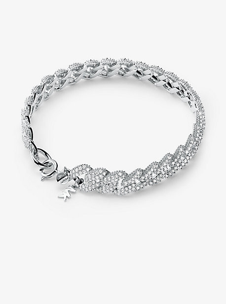 Precious Metal-Plated Sterling Silver Pavé Curb Link Bracelet | Michael Kors US