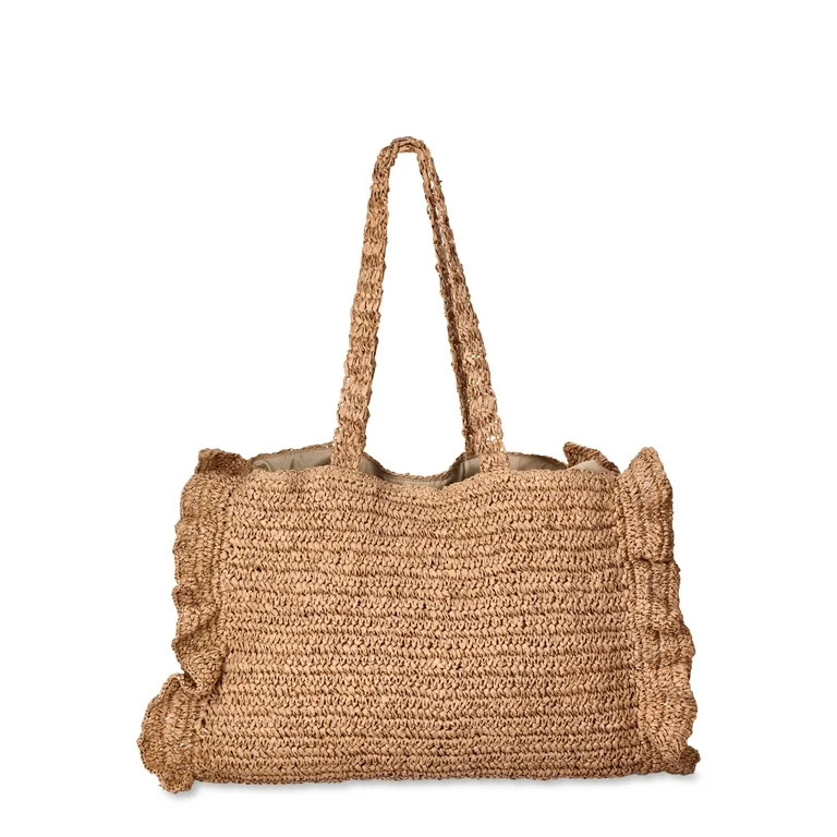 Time and Tru Women's Raffia Ruffled Tote, Natural | Walmart (US)