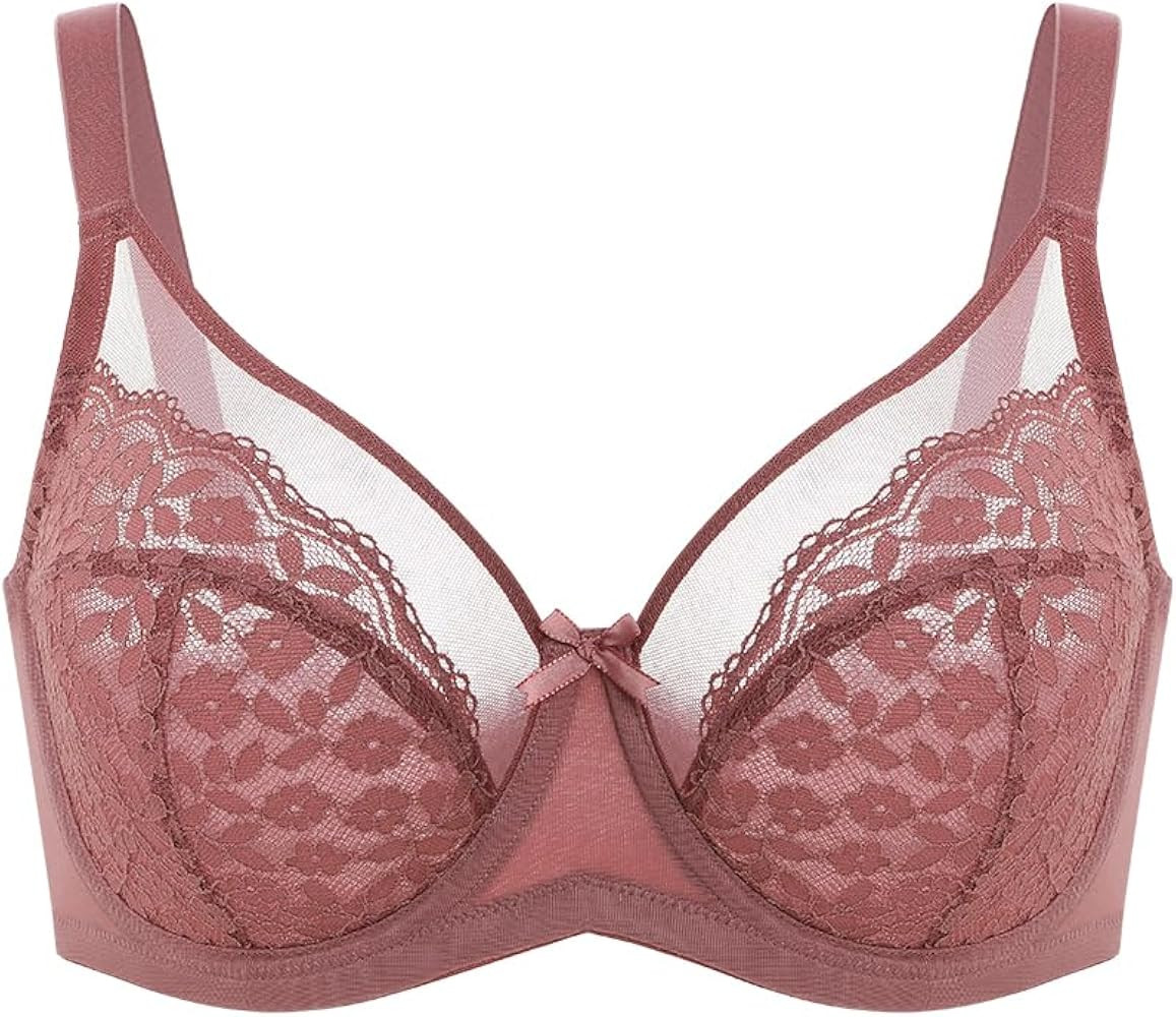 Daisy Minimizer Bra Floral Lace Full Coverage Underwire Plus Size Support Unlined Breathable Bra ... | Amazon (US)