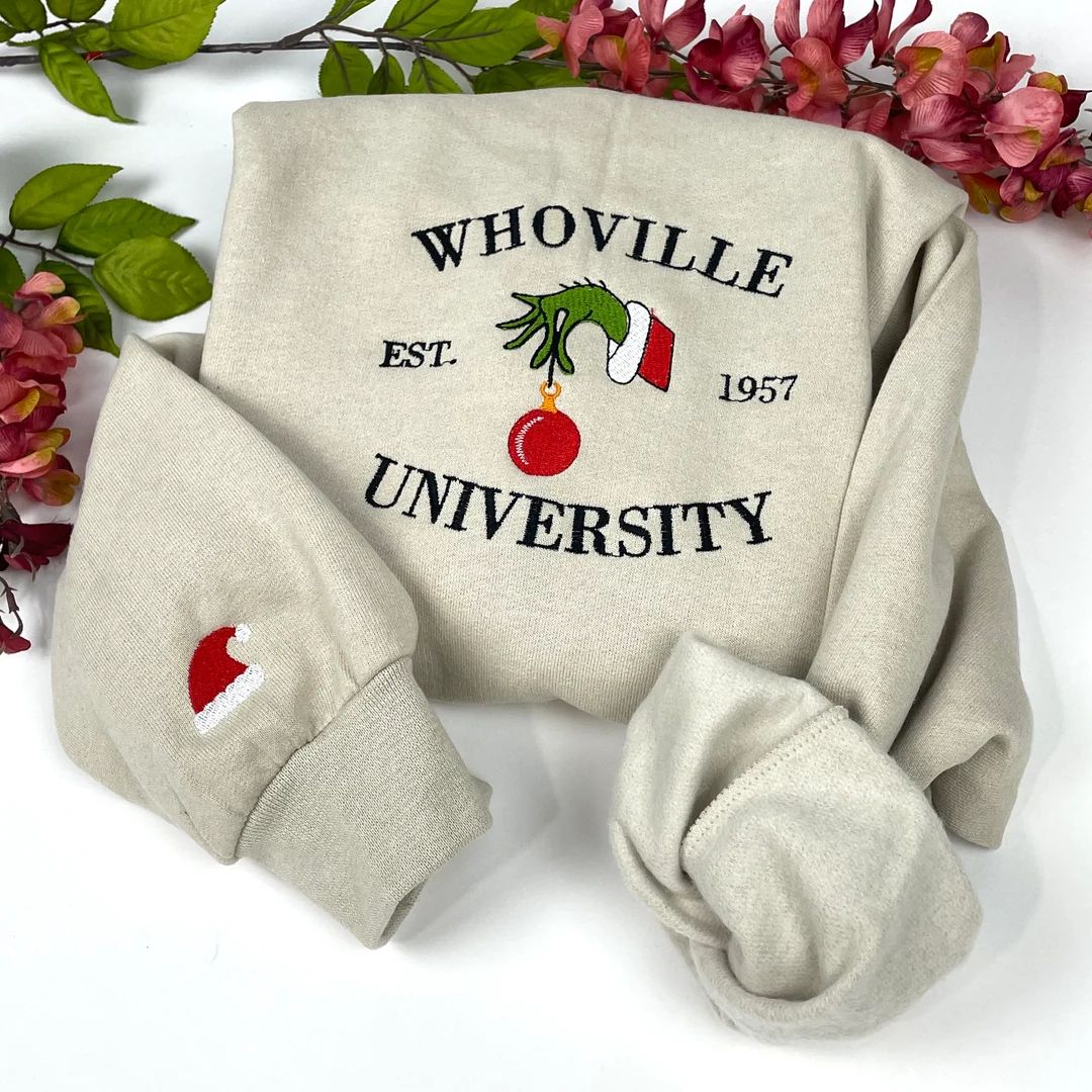 Whoville University Embroidered Sweatshirt - Christmas Crewneck Sweatshirt | Etsy (US)