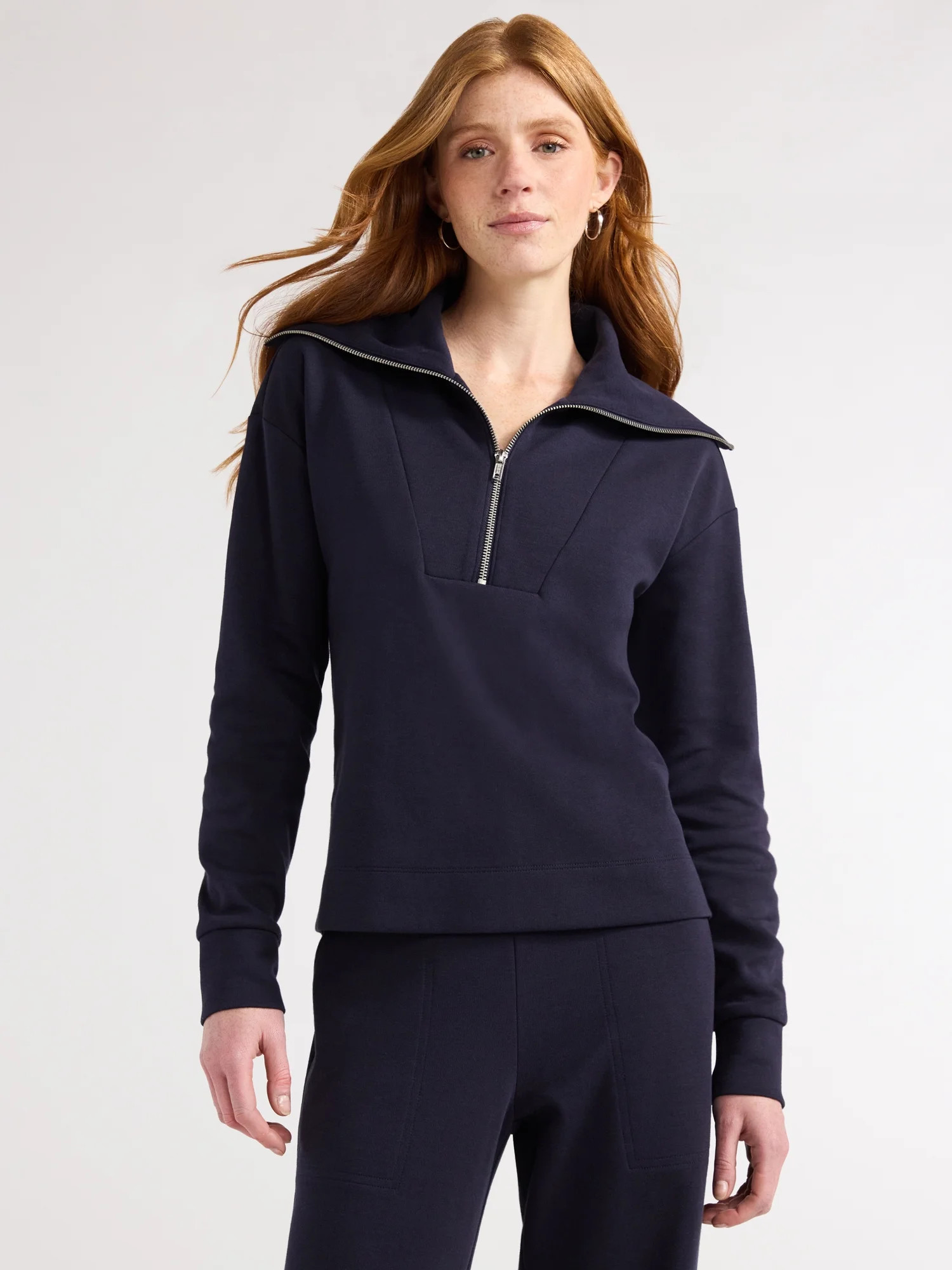 Free Assembly Women's and Women's Plus Half Zip Pullover Sweatshirt, Sizes XS-4X | Walmart (US)