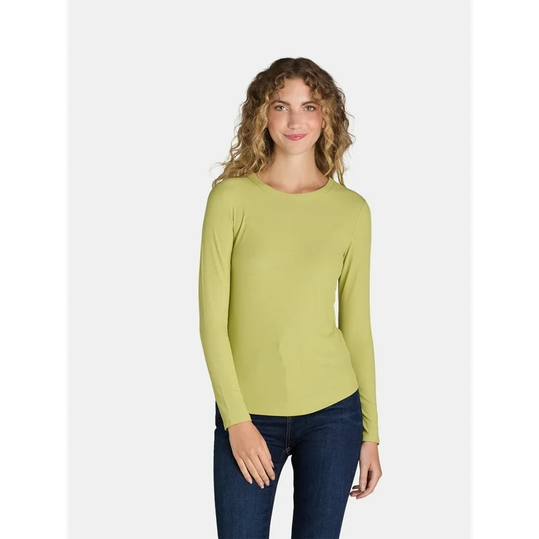 No Boundaries Ribbed Crewneck Tee with Long Sleeves, 1 or 2-Pack, Women's | Walmart (US)