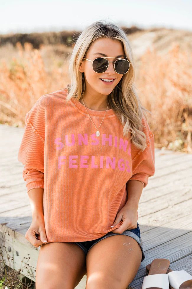 Sunshine Feelings Orange Corded Graphic Sweatshirt | The Pink Lily Boutique