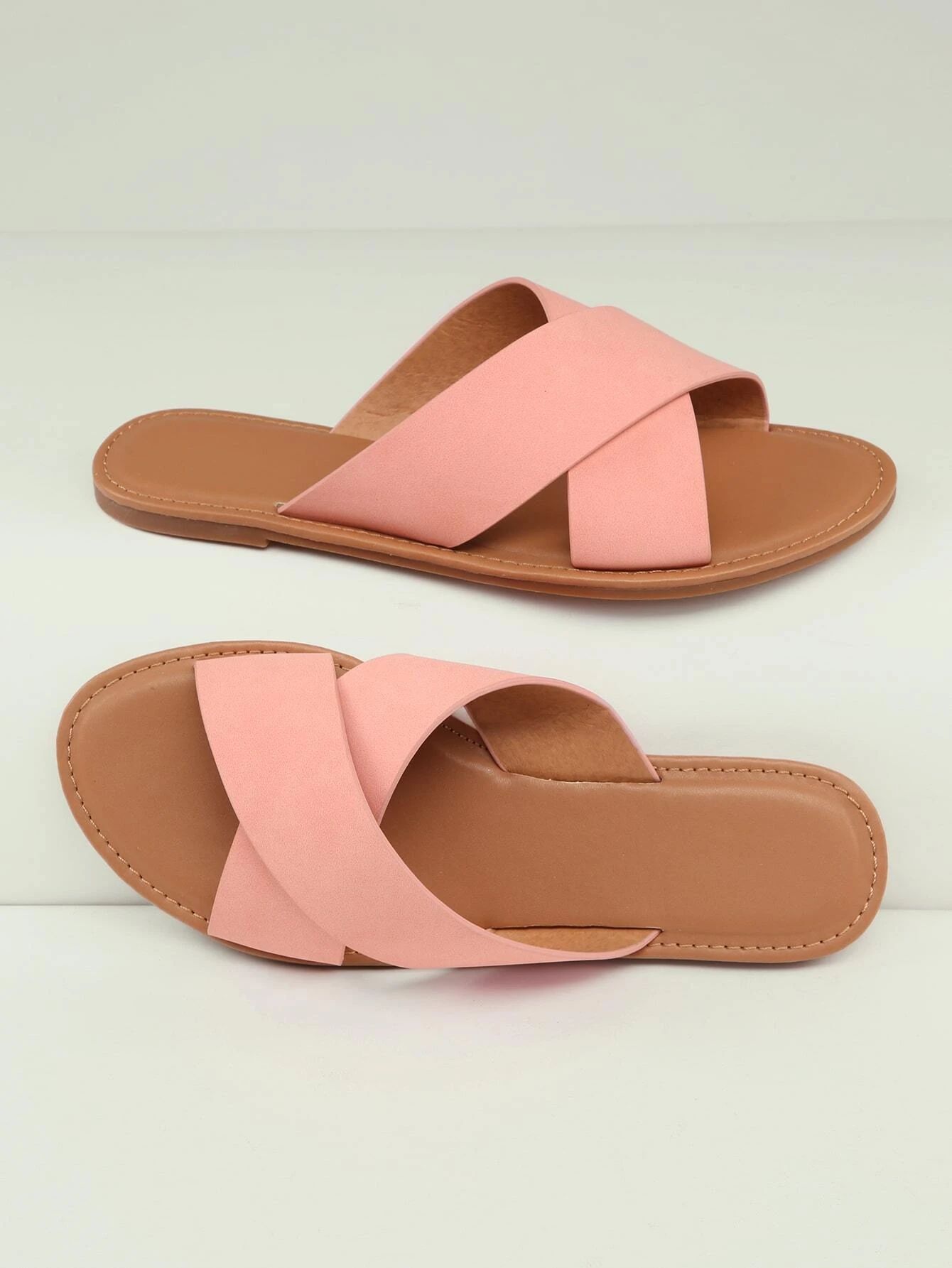 Open Toe X Band Flat Slide Sandals | SHEIN