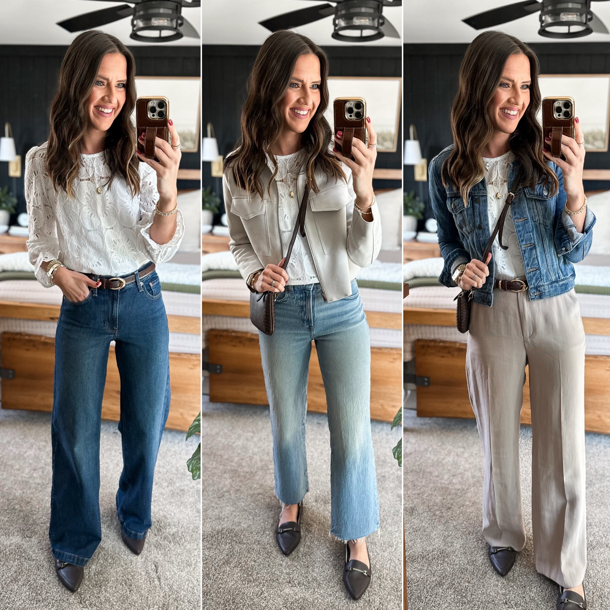 Spring Capsule Wardrobe - Lace Blouse 

Blouse - small
Dark wash jeans - size 26 long Ivory
Suede jacket - small
Light wash jeans - sized down to a 25 tall
Trousers - size 27 long 
Linked similar denim jacket 


#LTKStyleTip #LTKFindsUnder50 #LTKFindsUnder100