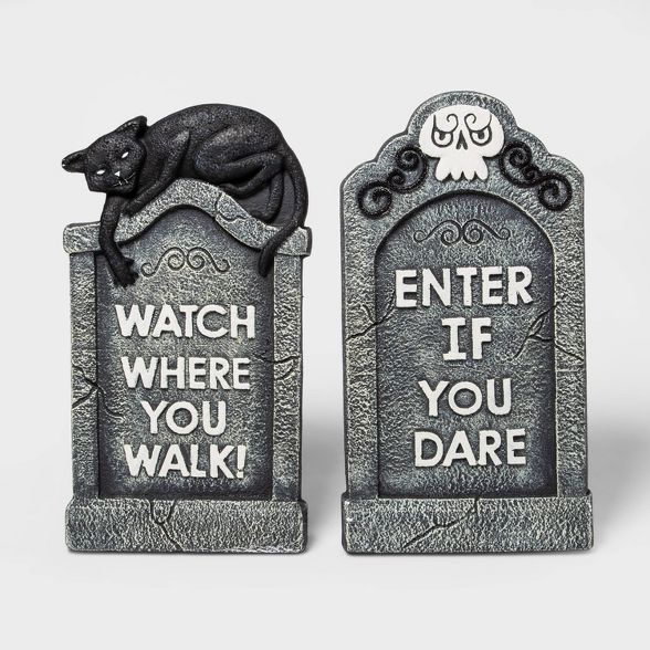 21" 2pk Foam Tombstone with Cat and Skull Halloween Decorative Prop - Hyde & EEK! Boutique™ | Target