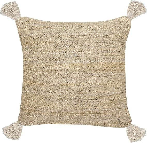 LR Home Natural Jute Tassels Throw Pillow, 1 Count (Pack of 1), Tan | Amazon (US)