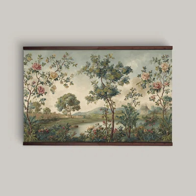 Vintage Botanical Landscape Wall Tapestry with Wooden Hangers | Wayfair North America