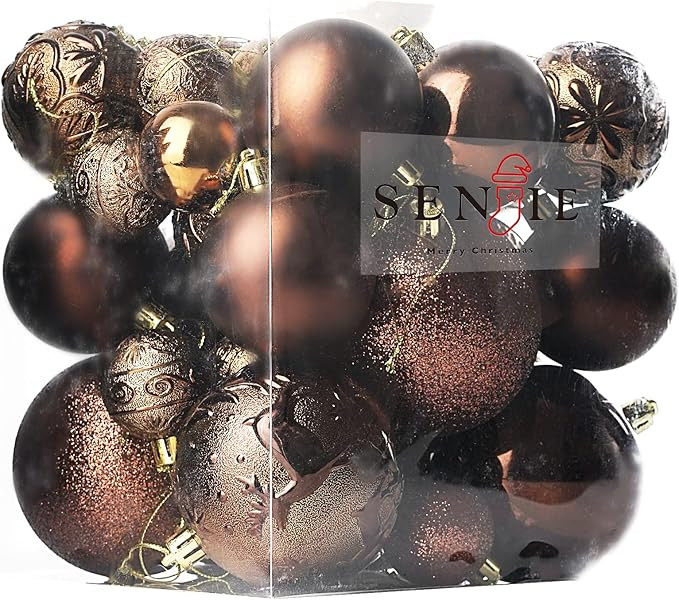 Senjie Brown Shatterproof Christmas Ornaments, 32 Pcs Spherical Balls for Xmas Trees | Amazon (US)