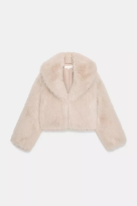 SHORT FAUX FUR LAPEL COLLAR COAT | Zara US