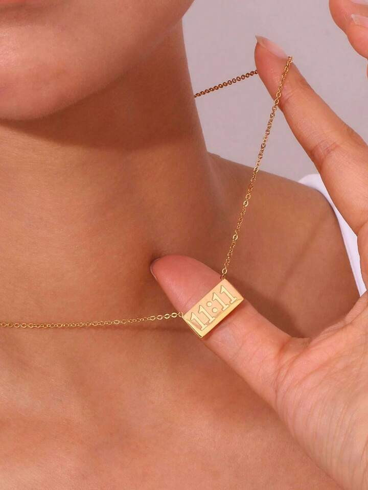 1pc New 18K Gold Plated 11:11 Stainless Steel Women's Pendant Necklace, Perfect Gift | SHEIN USA | SHEIN