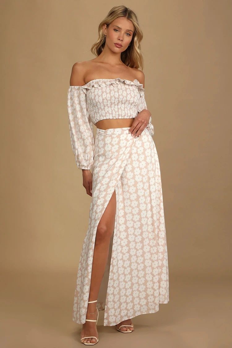 Meet for Mimosas Blush Floral Print Long Sleeve Two-Piece Dress | Lulus (US)