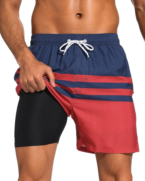 SILKWORLD Quick Dry Mens Swimming Trunks with Compression Liner Bathing Suit Swim Shorts with Zip... | Amazon (US)