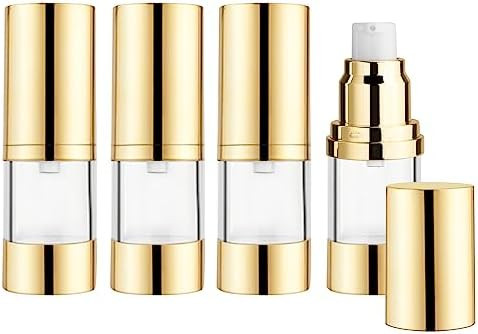 4Pcs 15ml/0.5oz Clear Plastic Airless Pump Bottles with Gold Head Empty Refillable Vacuum Cosmeti... | Amazon (US)