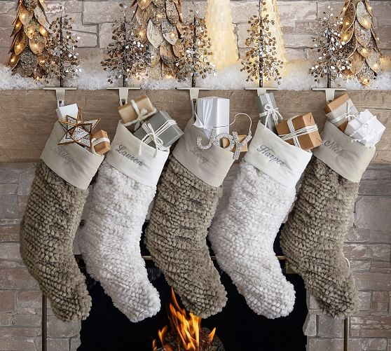 Honeycomb Faux Fur Stockings | Pottery Barn (US)