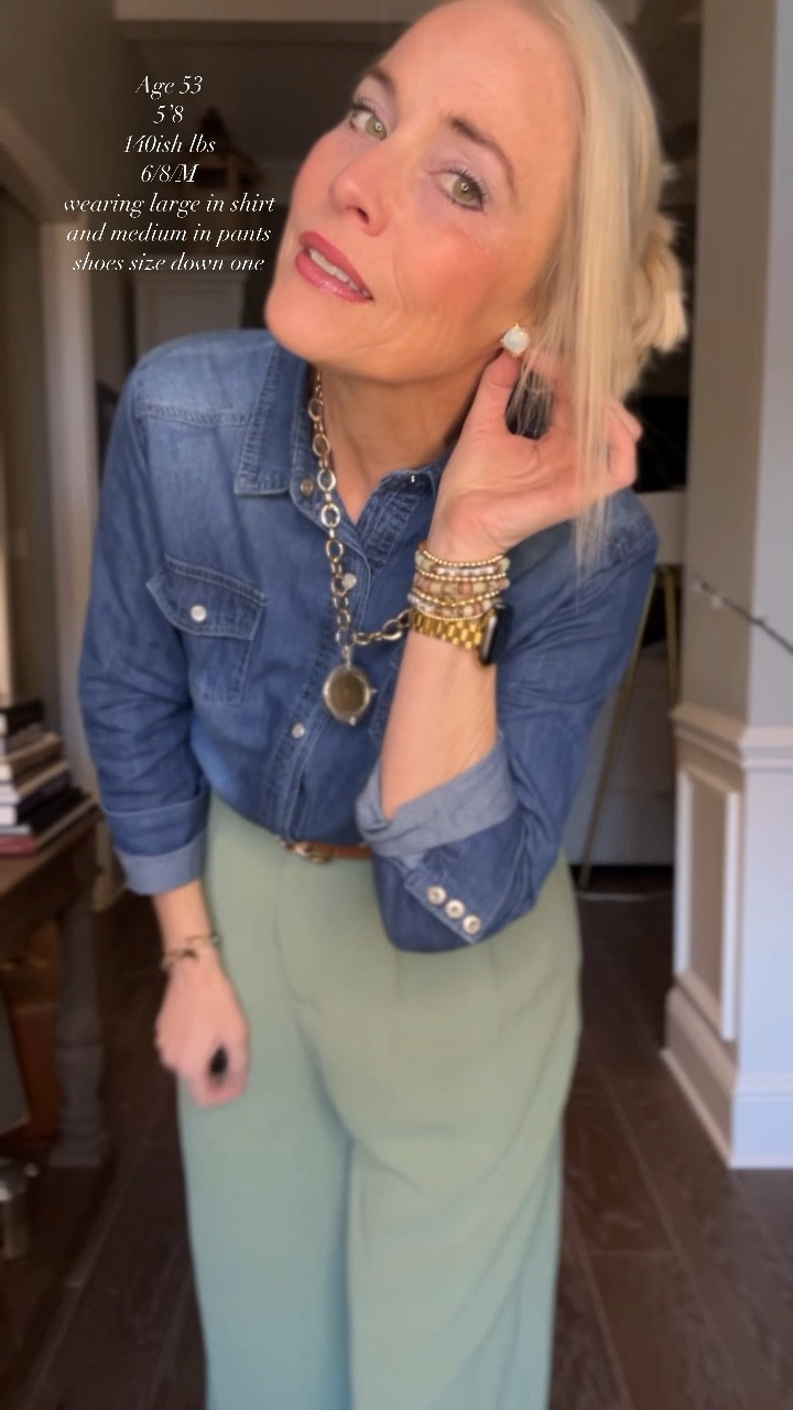 Today’s OOTD is my favorite new tall-girl friendly trousers and a lighter weight denim shirt from Amazon. I paired it with a brown look for less belt that comes in a 2-pack from Amazon, my new Adidas Sambas and everyday gold jewelry from Amazon, Victoria Emerson, and Jennifer Ponson Designs.

Shirt runs small, so size up one. Trousers are true to size. Adidas Sambas run a bit big, so I size down one in those, too.

#LTKsalealert #LTKover40 #LTKxMadewell