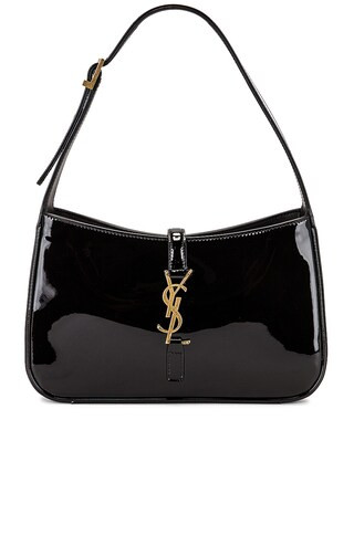Saint Laurent Le 5 A 7 Patent Hobo Bag in Black | FWRD 