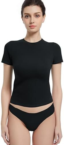 Abonlen Crewneck Short Sleeve T Shirts for Women Fitted Basic TeesY2k Going Out Tops | Amazon (US)