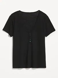 Linen-Blend V-Neck Henley T-Shirt for Women | Old Navy (US)