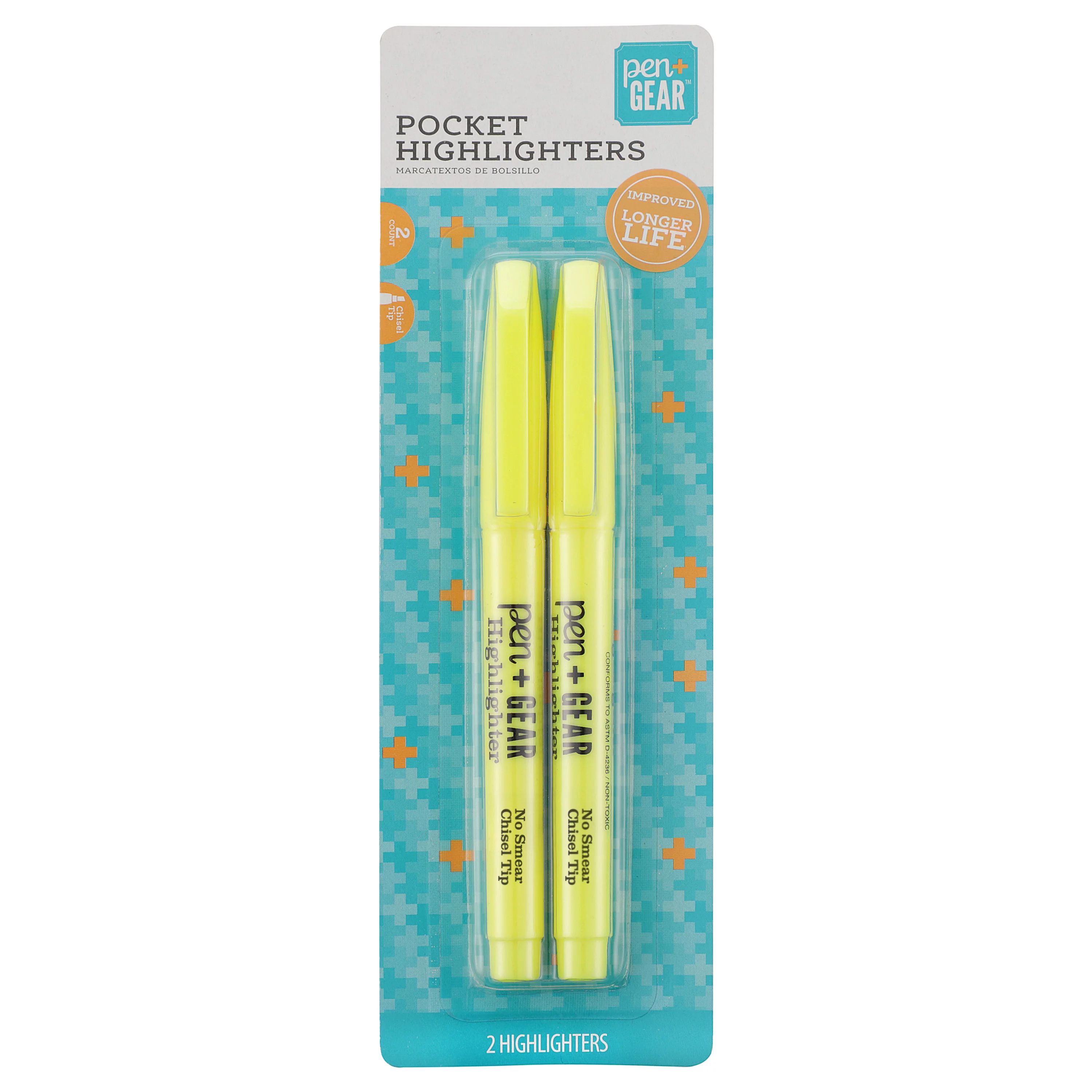 Pen+Gear Pocket Highlighter, Chisel Tip, Translucent Yellow, 2 Count | Walmart (US)