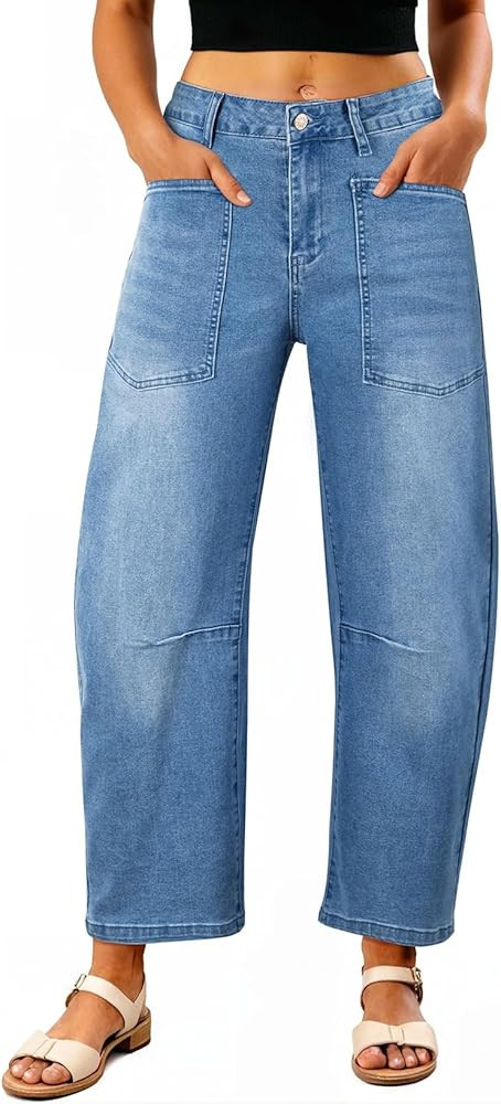 EVALESS High Waisted Barrel Jeans for Women Trendy 2025 Casual Wide Leg Boyfriend Denim Baggy Den... | Amazon (US)