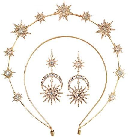 Halo Crown Stars Goddess Crown Halo Headband Tiaras and Crowns for Women Boho Bridal Wedding Headpie | Amazon (US)